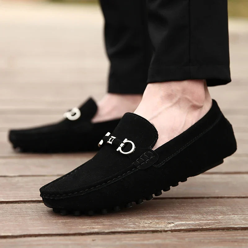 Men's Metal Bit Driving Slip On Loafers in Black