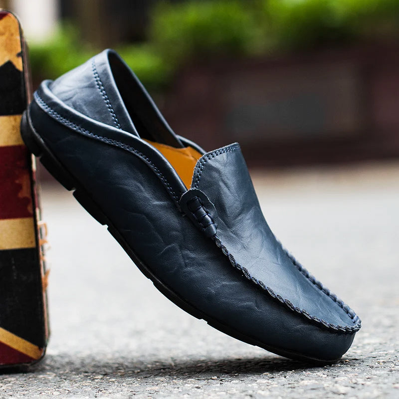 Men's Stitched Sole Slip On Driving Loafers in Blue