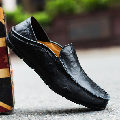 Men's Stitched Sole Slip On Driving Loafers in Black
