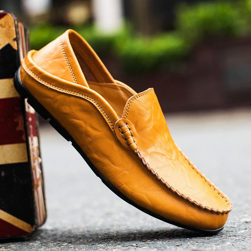 Men's Stitched Sole Slip On Driving Loafers in Khaki