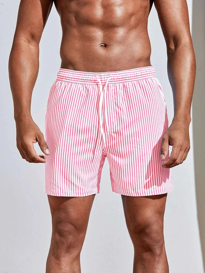 Men's Relaxed Fit Drawstring Quick Dry Casual Swim Shorts in Pink