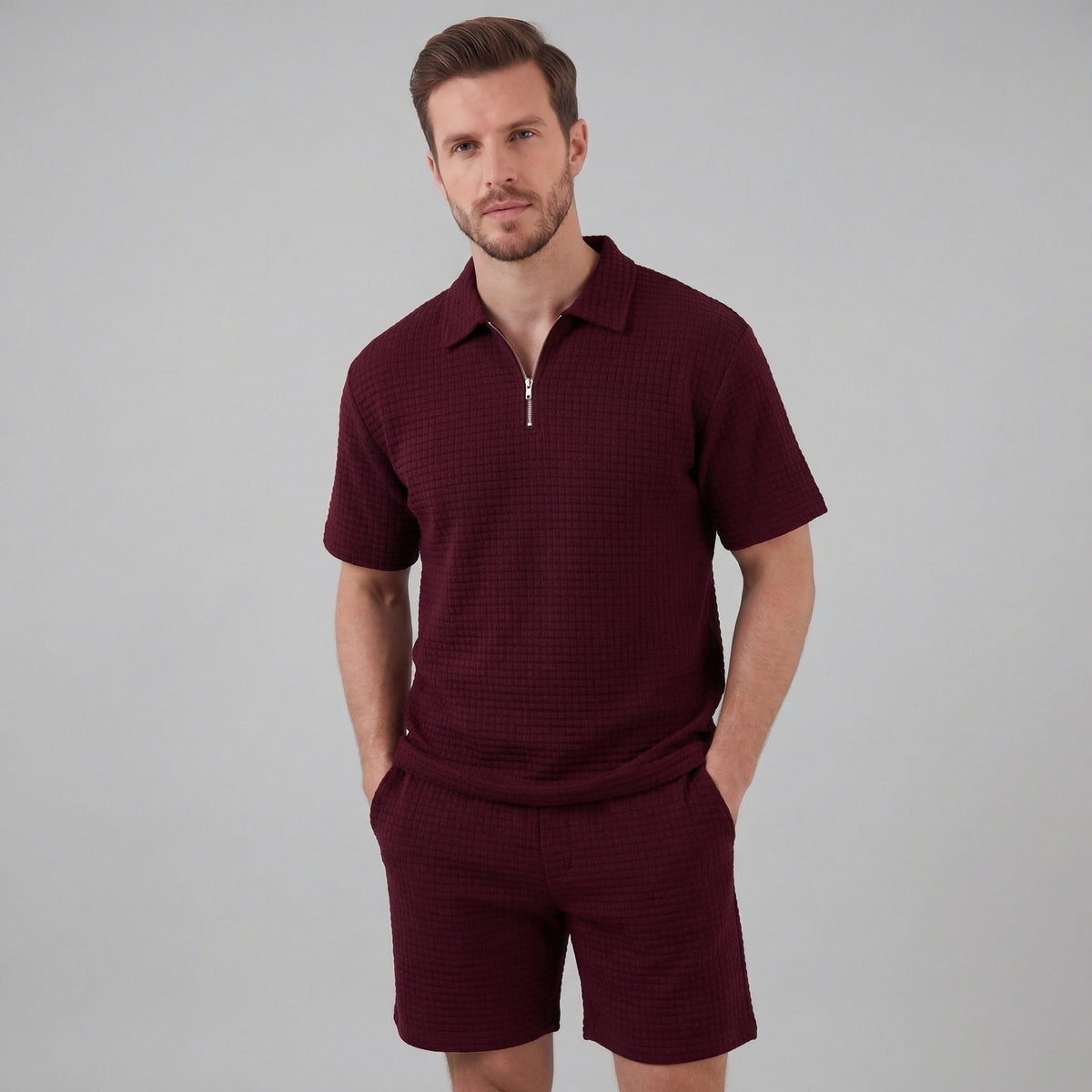 Men's Grey Two Piece Set in Burgundy