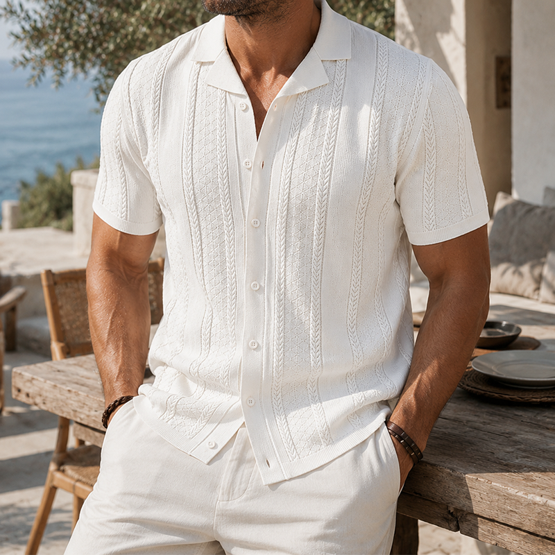 Men's Button Front Vintage Shirt in White