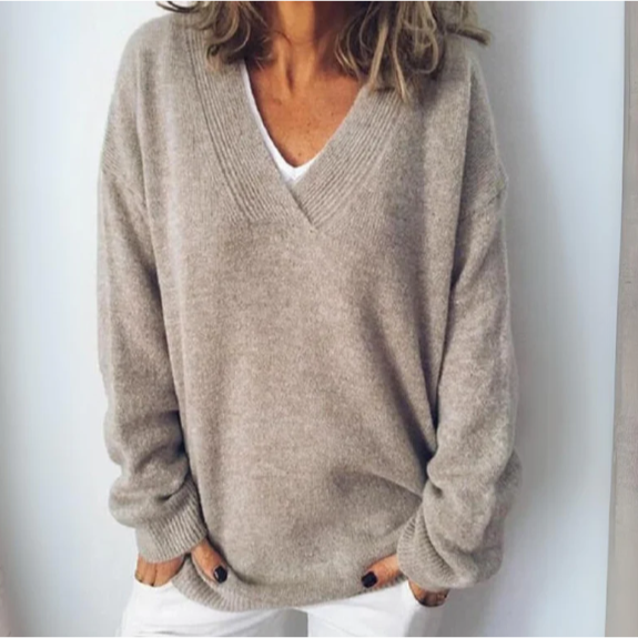 Women's Knitted Oversized V Neck Jumper view 2