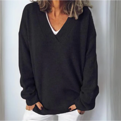 Women's Knitted Oversized V Neck Jumper view 4