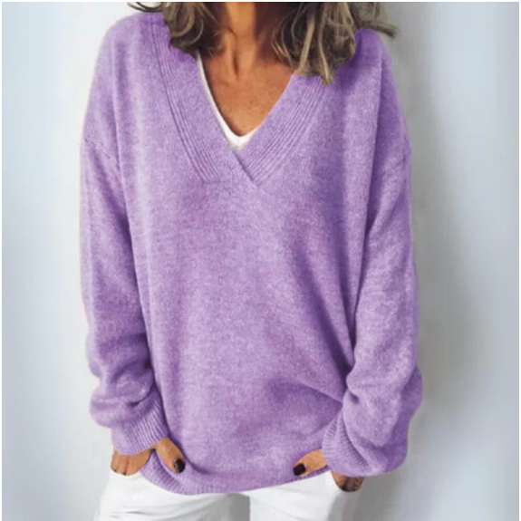 Women's Knitted Oversized V Neck Jumper