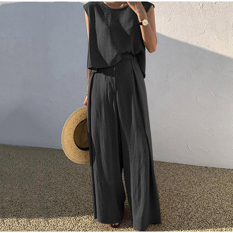 Women's Wide Leg Sleeveless Loungewear Set view 3