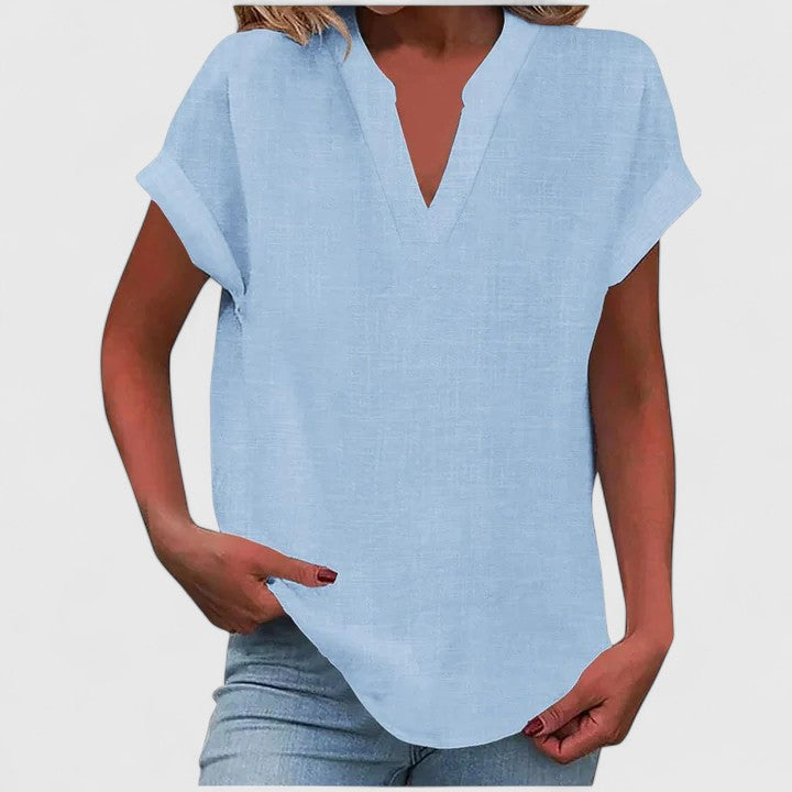 Women's V Neck Relaxed Fit Blouse in Sky Blue