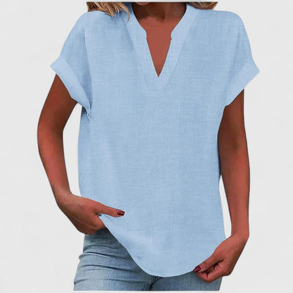 Women's V Neck Relaxed Fit Blouse in Sky Blue