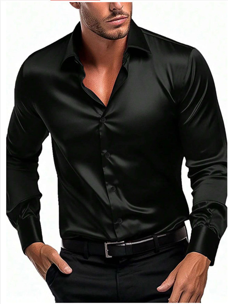 Men's Slim Fit Long Sleeve Formal Shirt in Black