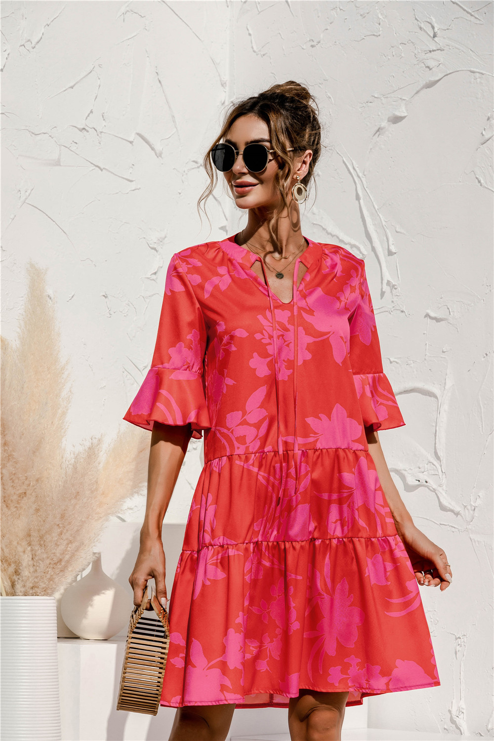 Women's Green Mini Dress in Pink