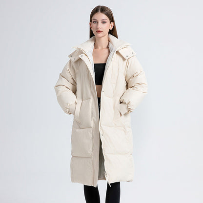 Women's Stand Collar Longline Hooded Puffer Jacket view 2