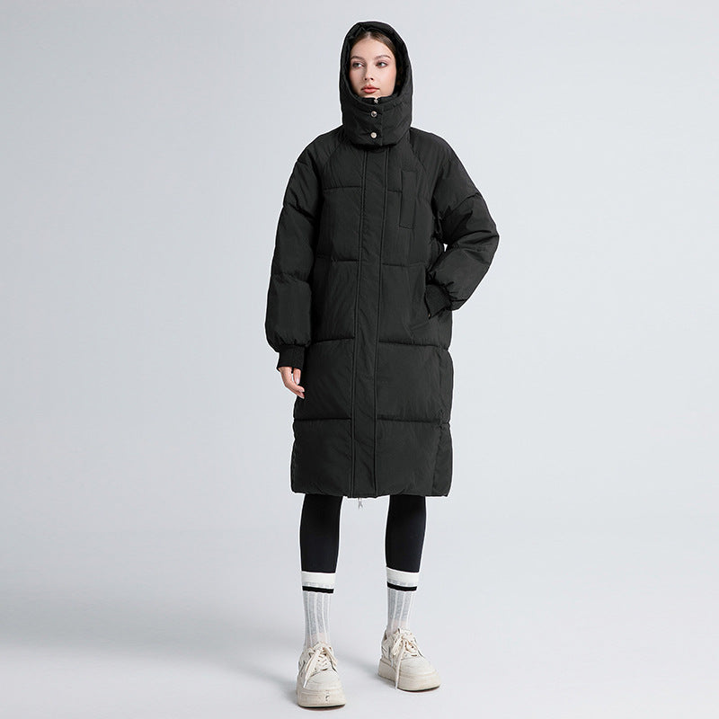 Women's Stand Collar Longline Hooded Puffer Jacket view 5