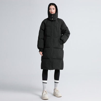 Women's Stand Collar Longline Hooded Puffer Jacket view 5