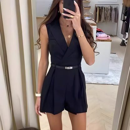 Women's Collared Wrap Front Sleeveless Jumpsuit view 3