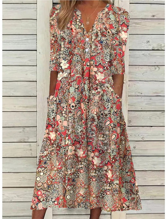 Women's Red Midi Dress in Red
