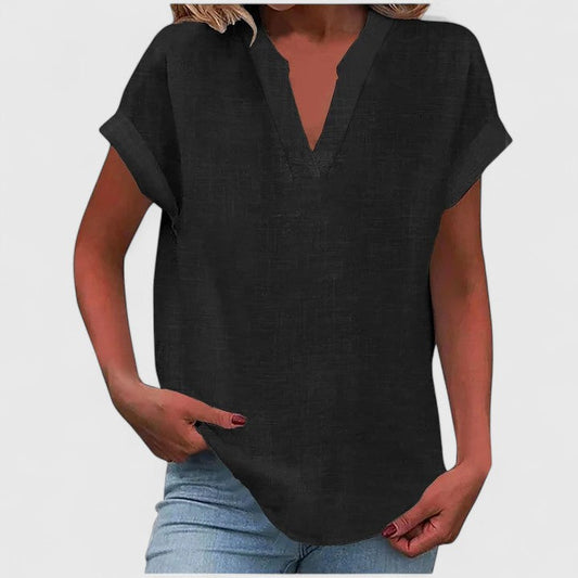 Women's V Neck Relaxed Fit Blouse in Black