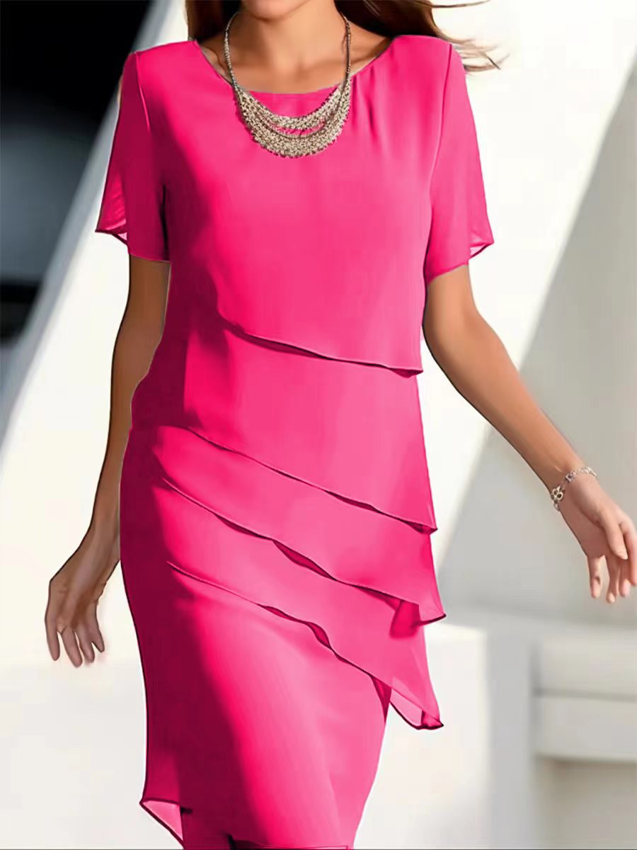 Women's Pleated Formal Midi Dress in Pink
