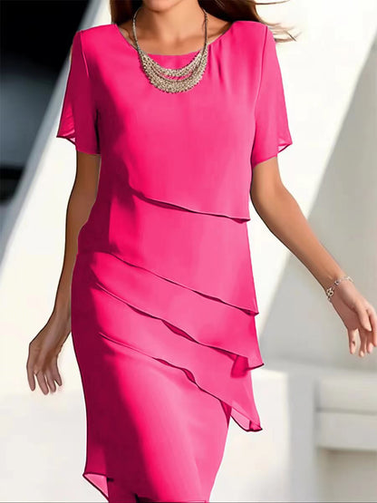 Women's Pleated Formal Midi Dress in Pink