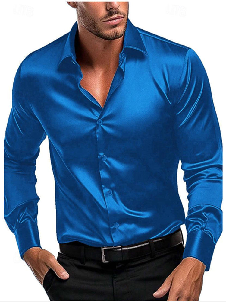 Men's Slim Fit Long Sleeve Formal Shirt in Blue