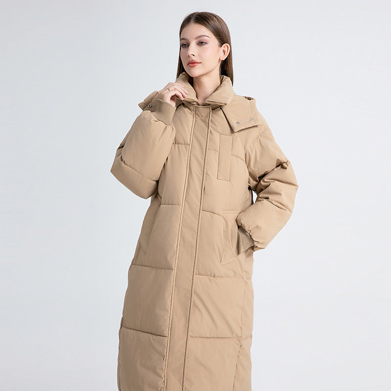 Women's Stand Collar Longline Hooded Puffer Jacket view 3