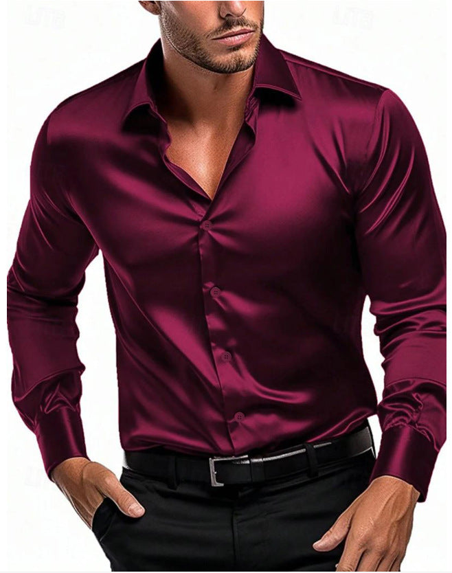 Men's Slim Fit Long Sleeve Formal Shirt in Burgundy