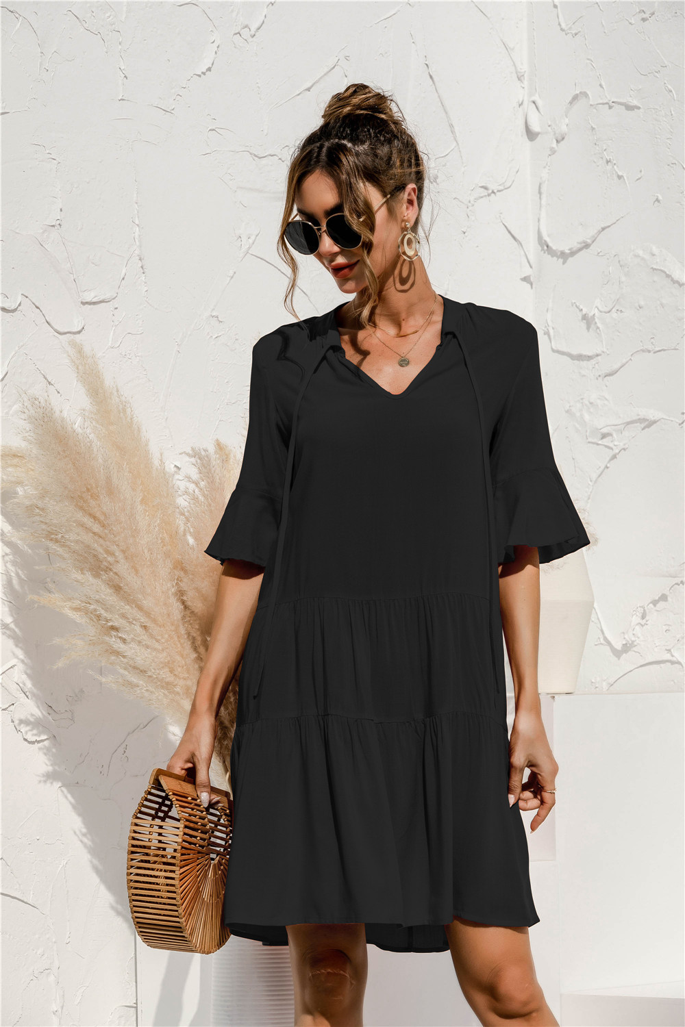 Women's Green Mini Dress in Black