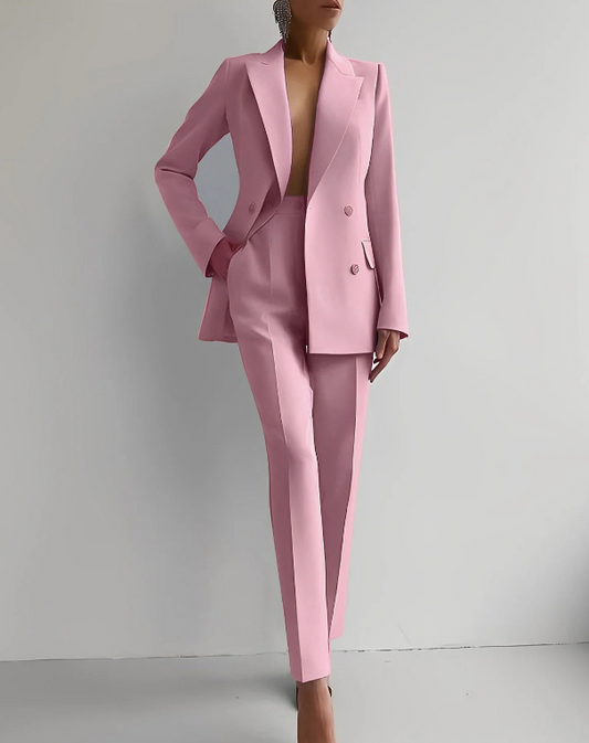 Women's Double Breasted Blazer and Slim Trouser Set in Pink