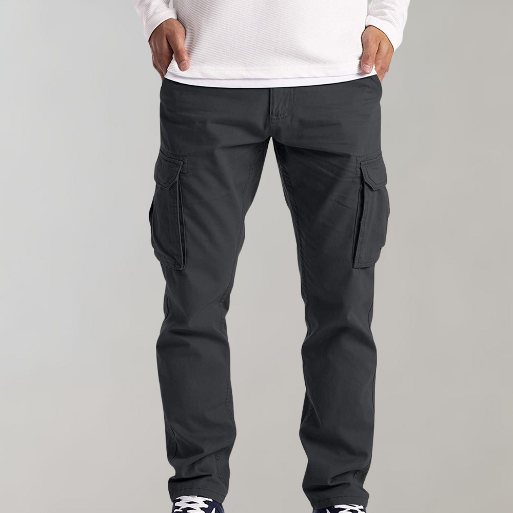 Men's Slim Fit Cargo Trousers in Dark Grey