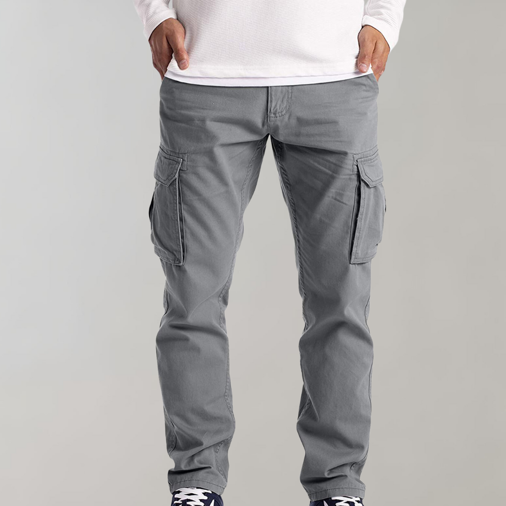 Men's Slim Fit Cargo Trousers in Light Grey