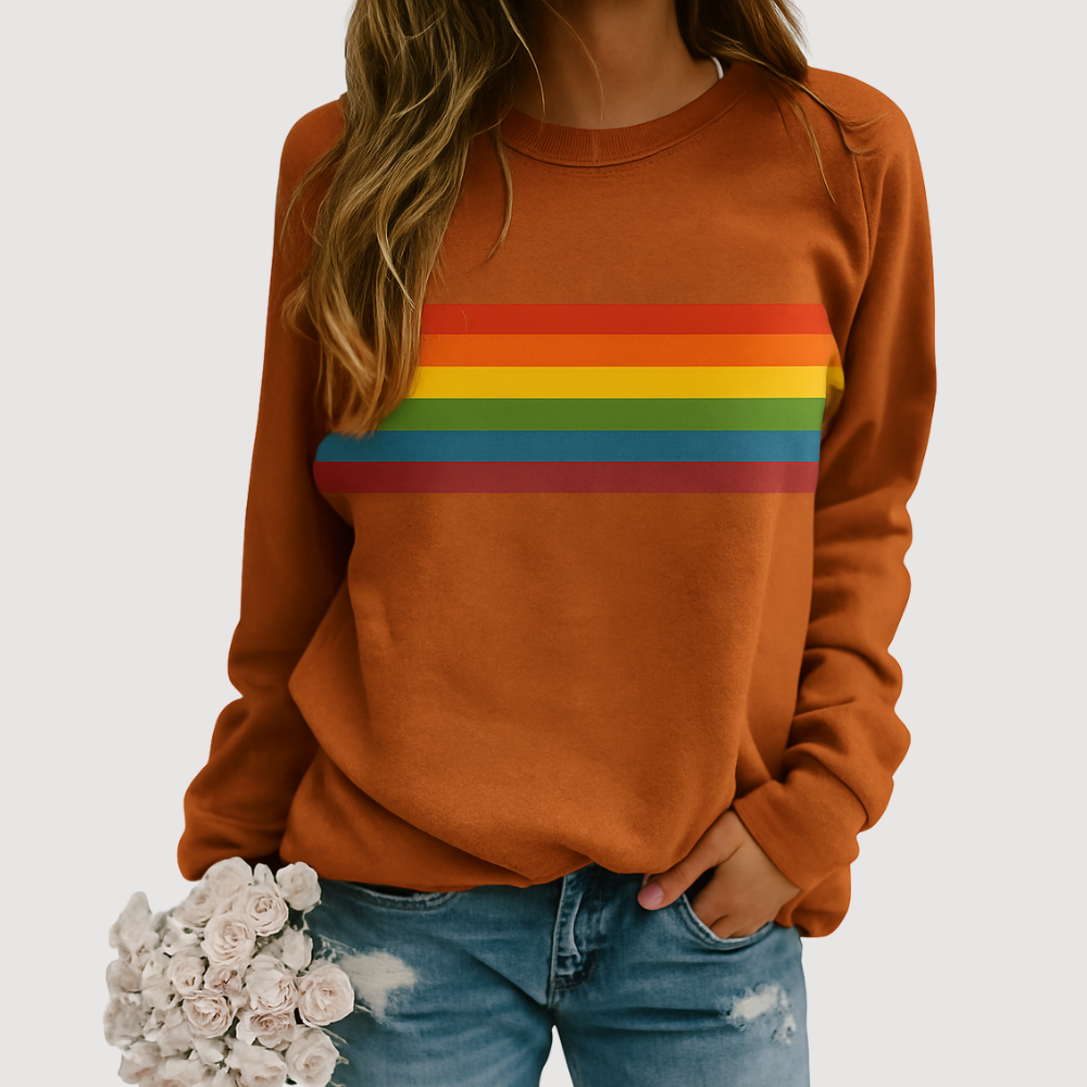 Women's Crew Neck Striped Sweatshirt in Beige