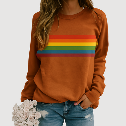 Women's Crew Neck Striped Sweatshirt in Beige