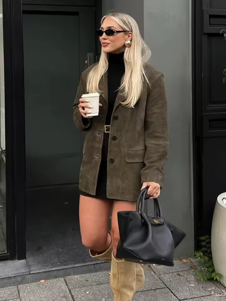 Women's Oversized Notch Lapel Winter Coat in Army Green