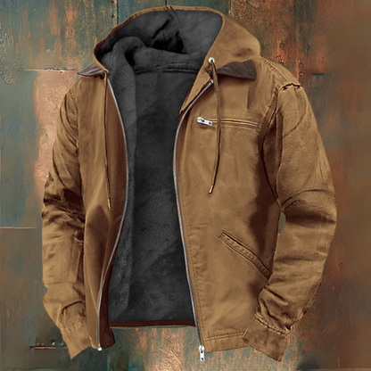 Men's Green Hooded Winter Coat in Brown