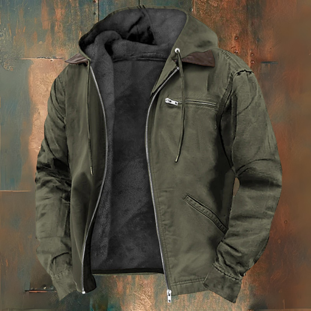 Men's Green Hooded Winter Coat in Green