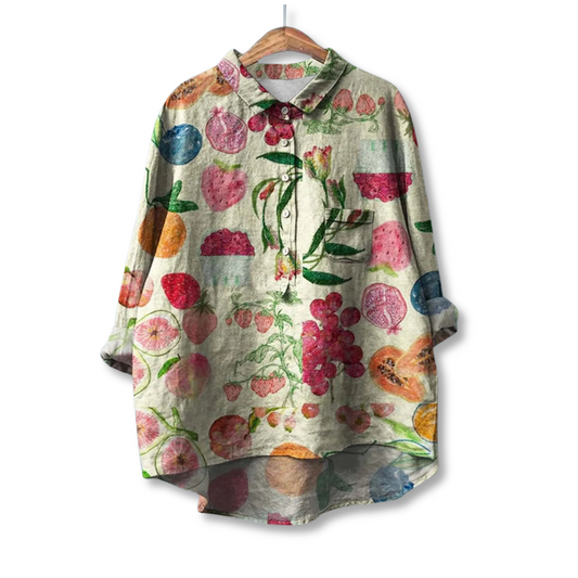 Women's Floral Collared Button Front Tailored Shirt in Green