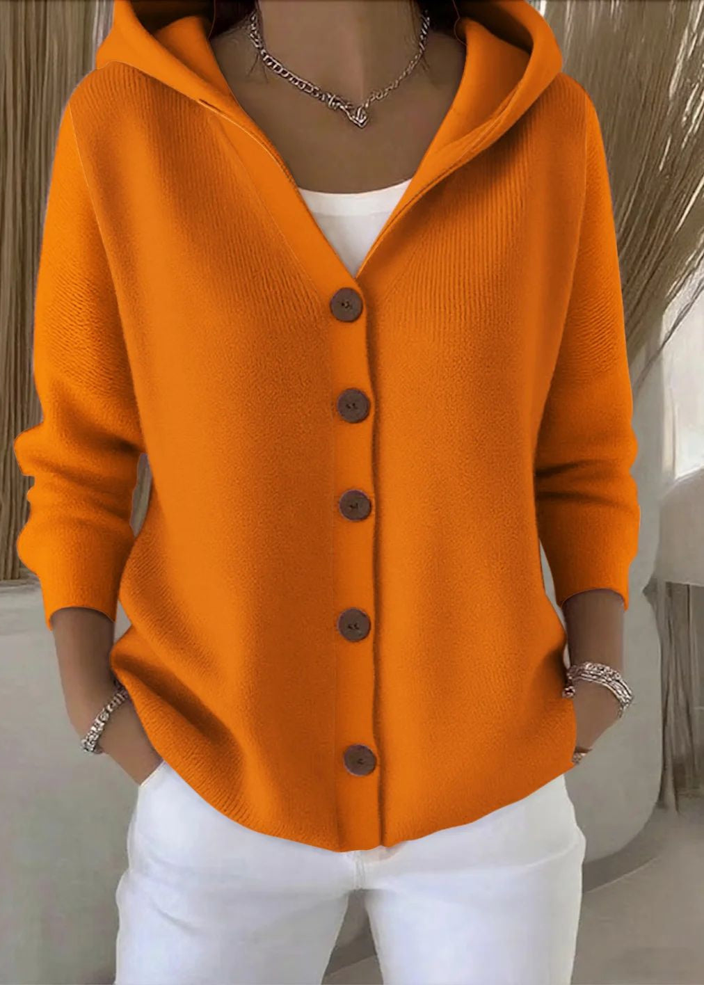 Women's Button Knitted Hooded Cardigan view 4