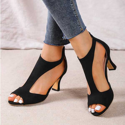 Women's T Bar Peep Toe Cut Out Heels
