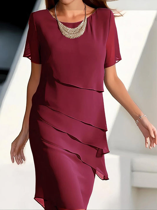 Women's Pleated Formal Midi Dress in Red