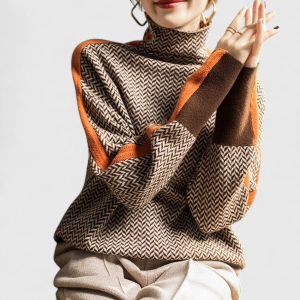 Women's Striped Knitted Stand Collar Jumper view 3
