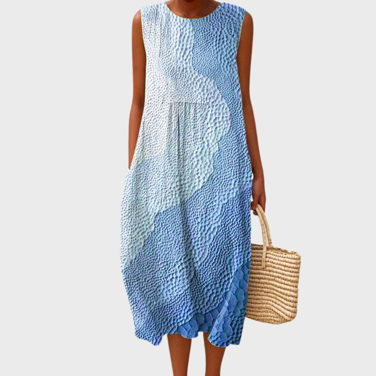 Women's Soft Blue Checked Midi Dress in Shadow Blue