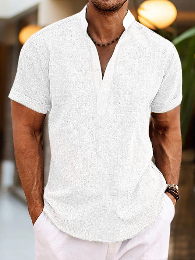 Men's Classic Fit V Neck Polo Shirt in White