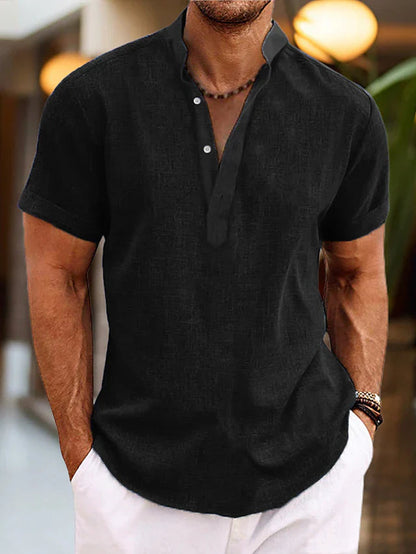 Men's Classic Fit V Neck Polo Shirt in Black