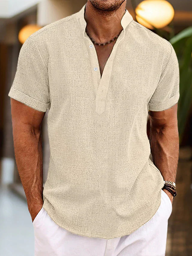 Men's Classic Fit V Neck Polo Shirt in Beige