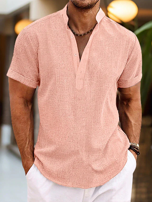 Men's Classic Fit V Neck Polo Shirt in Pink