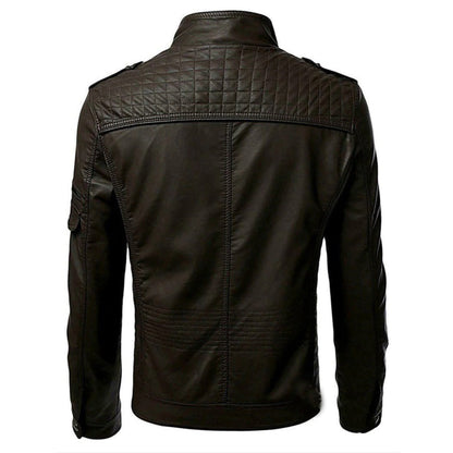 Men's Zip Up Stand Collar Faux Leather Jacket
