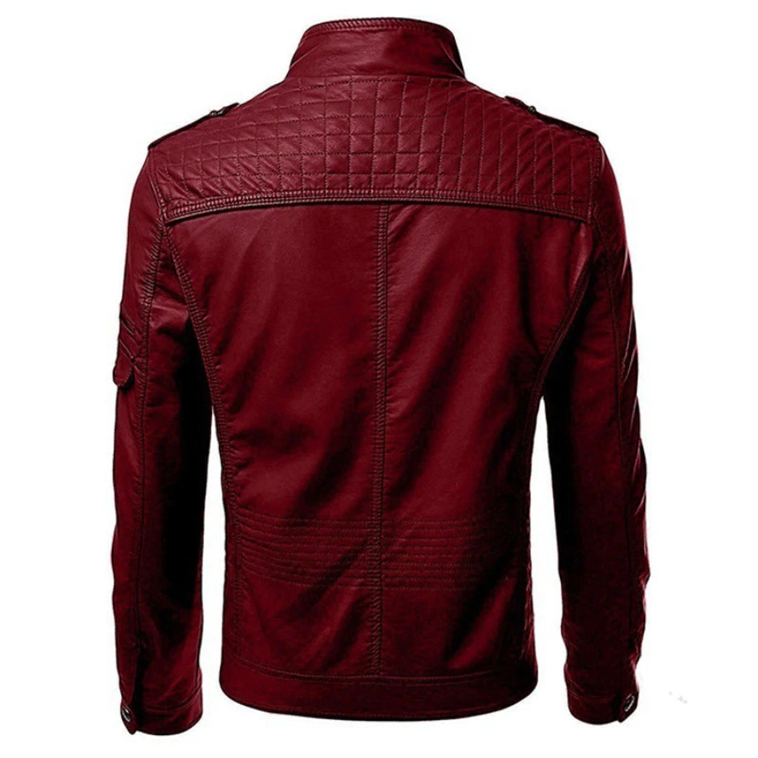 Men's Zip Up Stand Collar Faux Leather Jacket