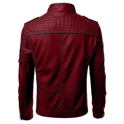 Men's Zip Up Stand Collar Faux Leather Jacket