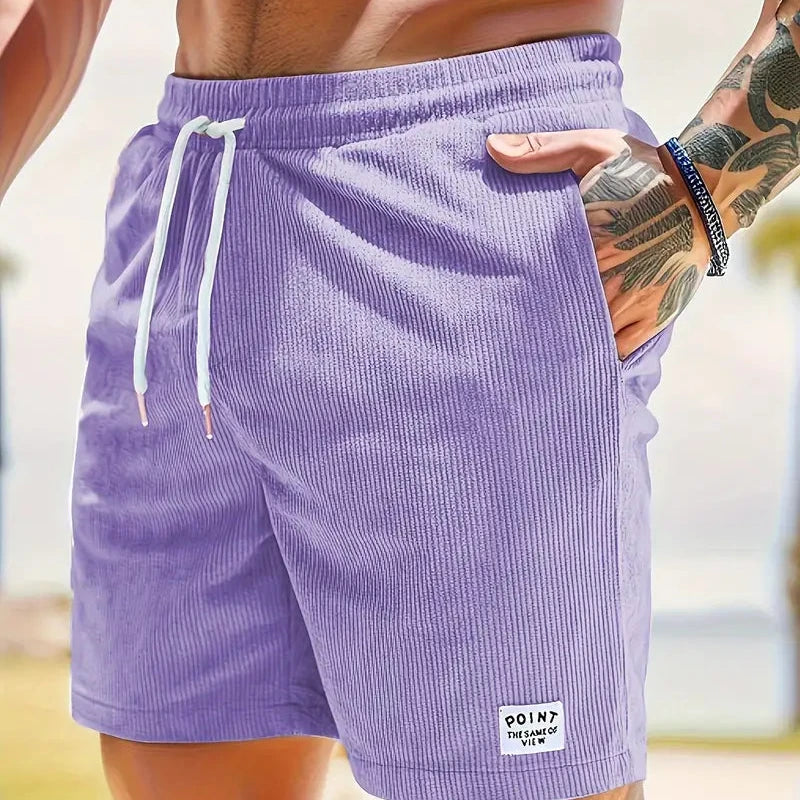 Men's Relaxed Fit Drawstring Textured Adjustable Shorts in Purple