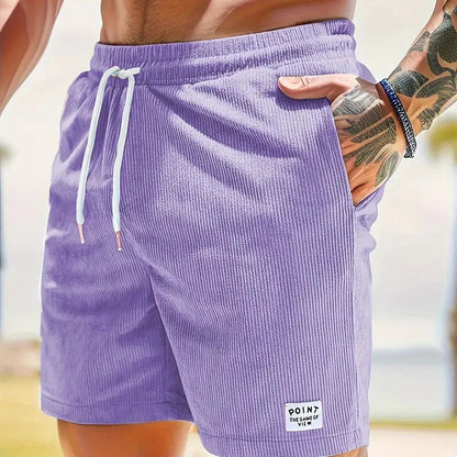 Men's Relaxed Fit Drawstring Textured Adjustable Shorts in Purple